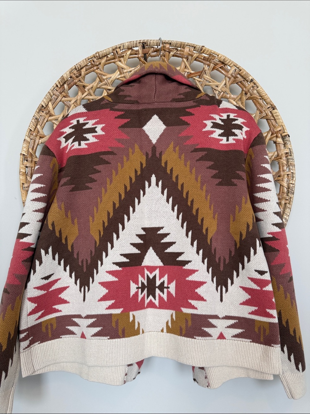 Lucky Brand Aztec Open-Front Cardigan in Pink, Brown, Rust & Cream - Picture 9 of 12